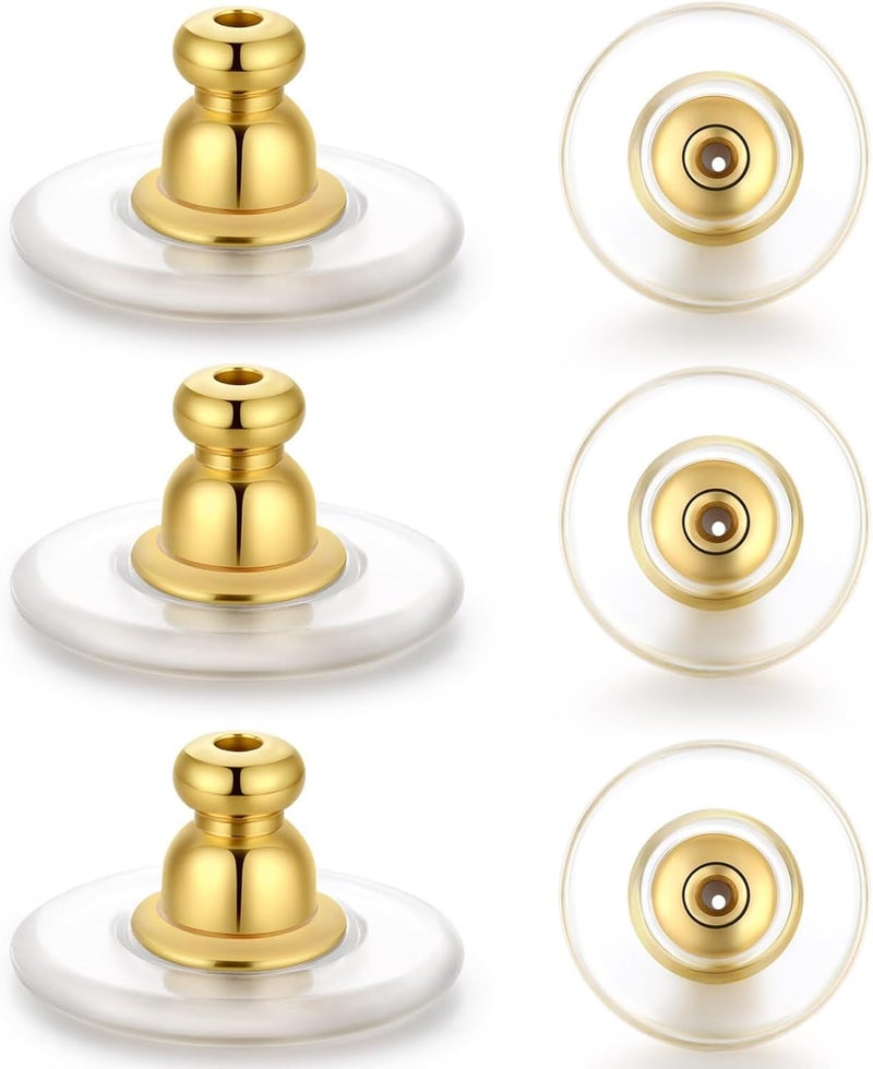 Moconar 12mm Earring Backs Replacement, Transparency Bullet Shape Locking Earring Backs for Heavy/Droopy Ears, Earrings Lifters Backers for Studs, Gold Color - Image 1